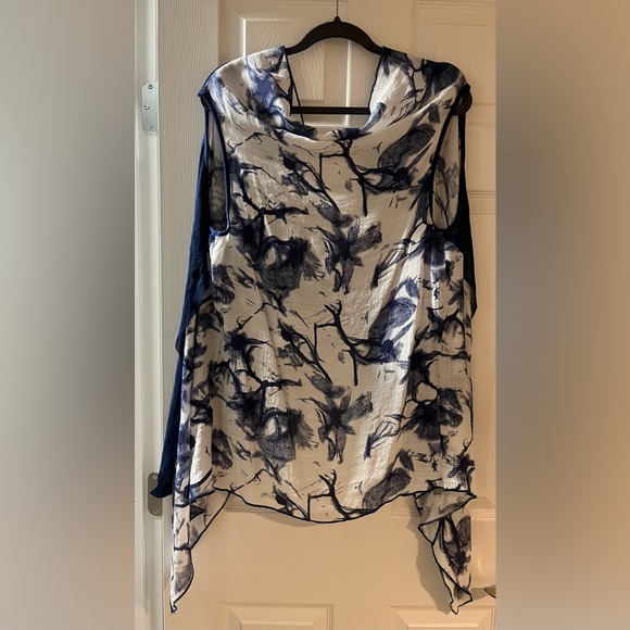 ***๐3 for $35./Beautiful Varuations navy & white material & sheer over lay. - Picture 2 of 4